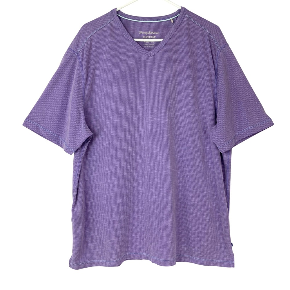 Tommy Bahama IslandZone Purple Slub T-Shirt XXL Pullover V-Neck Short Sleeve Tee